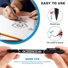 5 pièces Ensemble de marqueurs permanents à double pointe - pointes fines vibrantes, préhension ergonomique, encre, convient pour les fournitures scolaires, la papeterie mignonne, la rentrée scolaire, l'écriture, le dessin et la création artistique - Multicolore - Voir 3