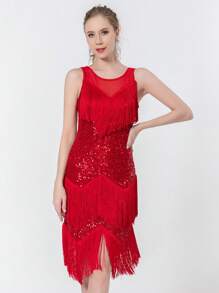 Ladies' Sequined Fringe Skirt Latin Dance Skirt Shining Fringe Latin Dance Rumba Tea Tango Dance Stage Performance Skirt Ball Dress