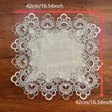 1Pc Linen Tablecloth With Elegant Lace Trim - Farmhouse Style Decor For Dining Tables, Coffee Tables, And More - Polyester Blend, No Assembly Required, Perfect For Rustic Home Decor - Multicolor - View 10