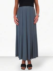 Paulo Due 38" Stretch Long Maxi Skirt - Grey - View 5