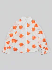 Camisa casual para mujer bordada con flores y manga acampanada de moda - Naranja - Ver 9