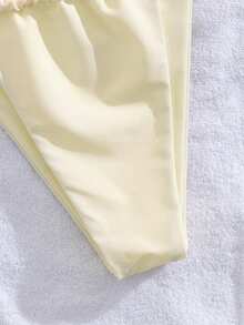 PEPPERMOLLY 全新可调节肩带印花系带优雅派对比基尼套装，夏季海滩时尚女士泳装 - 米色1 - 查看 5