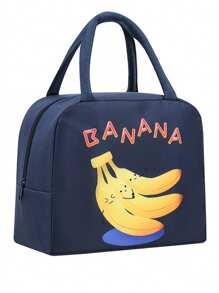 1pc Cartoon Fruit Print Insulated Lunch Bag, Large Capacity Student Bento Box Pouch, Waterproof Zipper Closure - Multicolor - View 12