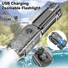 1pc Outdoor Handheld Flashlight, Telescopic High Brightness Long Lasting Camping Lamp, Portable - Black - View 1