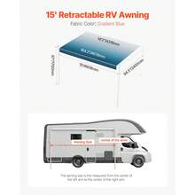 Manual RV Awning Complete Kit, 15-20ft Retractable Awning With Aluminum Alloy Frame, Outdoor Trailer Awning, Fit For Most RVs(Blue Fade)