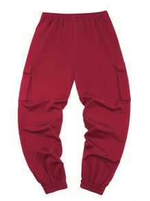 Spring/Autumn New Men's Solid Cargo Jogger Sweatpants , Casual Sporty Regular Fit Plus Size Fitness Running Multi Pocket Drawstring Waist Pants - Red - View 2