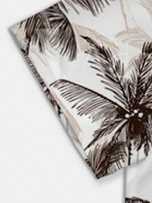 Men's New Summer Tropical Plant Palm Tree Print Casual Vacation Short Sleeve Shirt - White - View 5