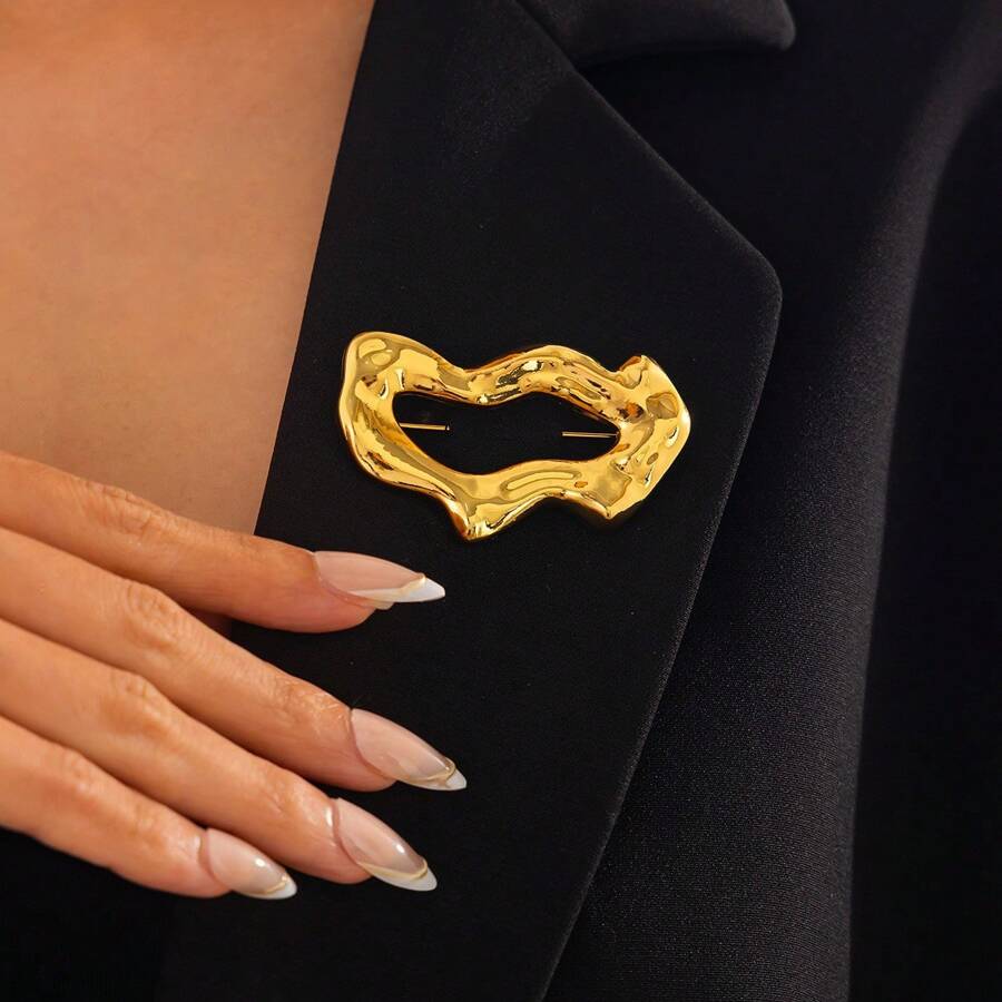 European & American Cross-Border Jewelry, Simple Geometric Lava Textured Round Ring Brooch, Collar Clip Clothing Accessory