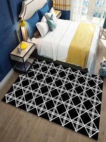 极简几何图案印花地毯、客厅沙发垫、卧室地毯、床边防滑垫、餐厅厨房垫、办公椅垫、入口门垫、野餐毯、户外露营垫 - 黑與白 - 查看 16