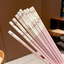 [5 Packs Love-Connected Pink Chopsticks]24cm Romantic Tableware - Heart-Shaped Design When Paired,Cute Couple Gift For Valentine's Day/Wedding/Anniversary(Dishwasher Friendly),School Supplies