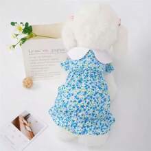 1 Piece Summer Lightweight Comfortable Cute Casual Pet Dog/Cat Ditsy Floral Collared Dress, Suitable For Vacation, Dates, Toy Poodle, Bichon Frise, Small-Medium Breeds