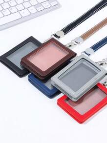 皮革身份证夹盒 聚氨酯商务徽章卡夹 带颈带挂绳 时尚信用卡钱包 学校办公用品 - 彩色 - 查看 1