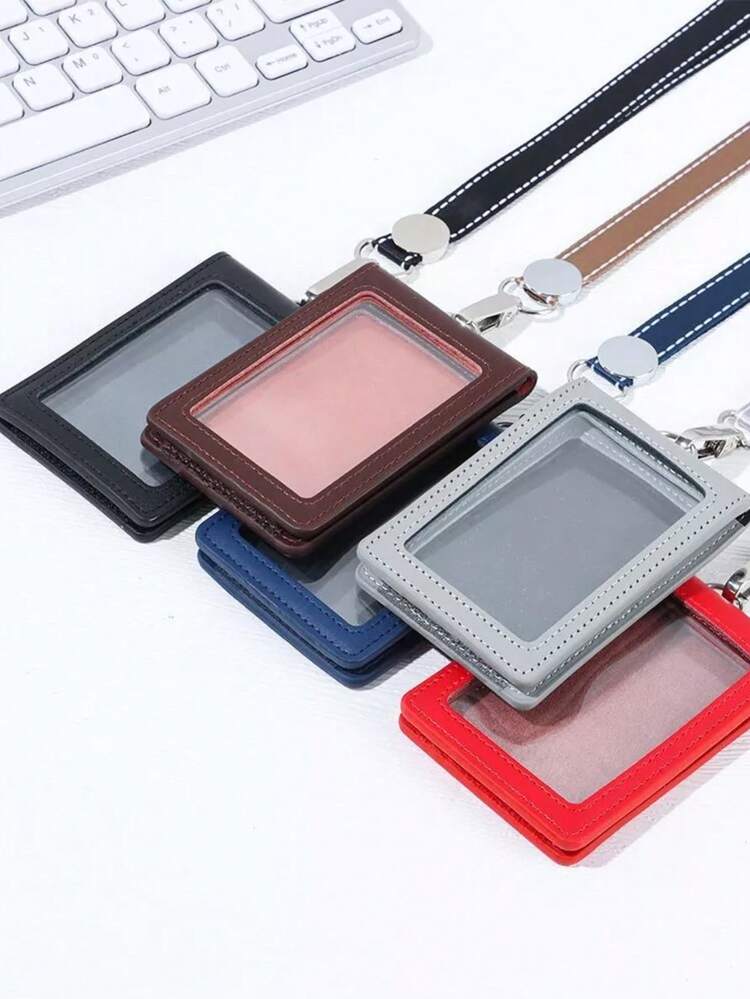 皮革身份证夹盒 聚氨酯商务徽章卡夹 带颈带挂绳 时尚信用卡钱包 学校办公用品 - 彩色 - 查看 1
