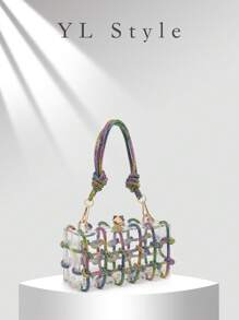 Luxury Shoulder Bag Women's Evening Clutches Box Bag Bridal Wedding Purse Party Prom Glitter Bling Rhinestone Boston Handbag - Multicolor - View 3