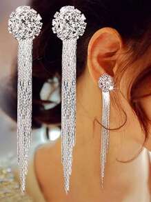 1 par de brincos de borla de cristal com strass da moda, joias de noiva elegantes para mulheres