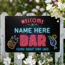 1pc Personalized Vintage Metal Bar Sign, Customizable Bar Wall Decor, Gentleman Cave Rest Room Accessory, Unique Tiki Wall Sculpture, Ideal Gift For Home Bar And Garden