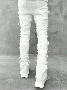 Men's Fashionable Street Style Layered Fringe Hem Jeans
