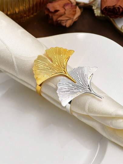 10pcs Elegant Gingko Napkin Rings, Reusable Paper Towel Dispensers For Decorative Tableware Accessories For Weddings, Farmhouse Events And Holiday Celebrations