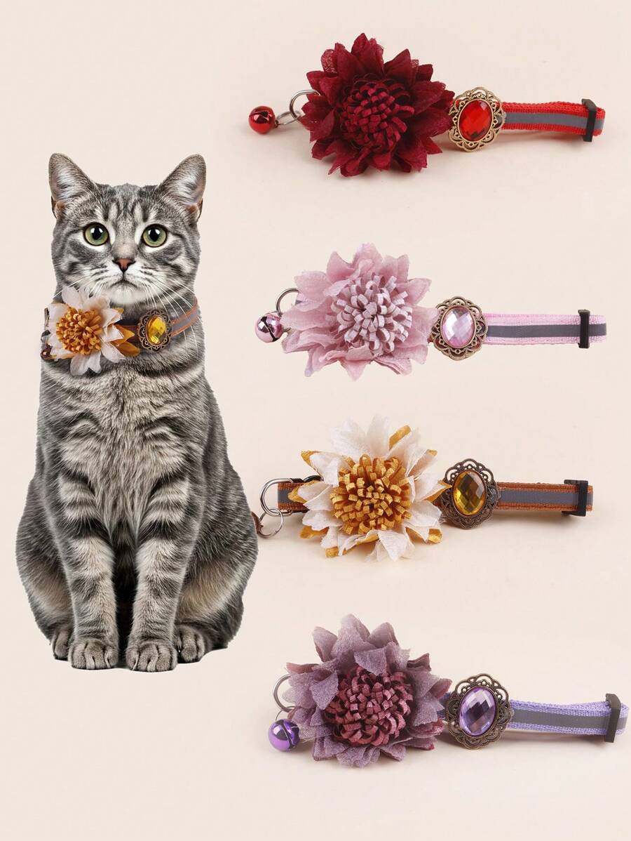 1 件韩式流苏布花和亚克力金属装饰配件，适合猫和小型犬日常佩戴
