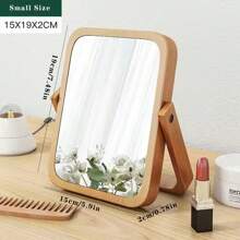 CASEGRACE 1 pieza Espejo de maquillaje de escritorio de madera - Ajustable, espejo de vanidad plegable HD con marco de madera natural, opción de montaje en pared o mesa, ideal para decoración del dormitorio y sala de estar, regalo de cumpleaños perfecto