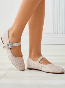 Royal Fashion Women's Checked Ballerinas With A Buckle And Strap Riffos Stylish High Heels - Beige - View 3