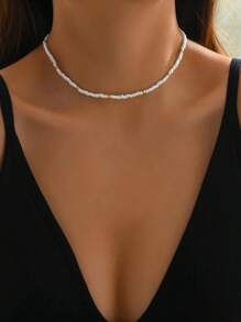 1pc Minimalist Personalized Beads & Metallic Beads Choker Necklace, Versatile Fashion Collarbone Chain - Multicolor - View 5