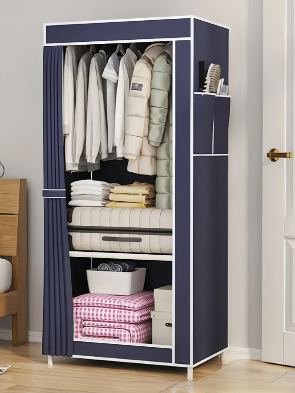 1 Stück tragbare Kleiderorganizer, multifunktional, modischer Kleiderschrank, staubdicht, freistehende Anzeige, bodenständiges Aufbewahrungsregal mit Vorhang, Schlafzimmer & Wohnzimmer Aufbewahrungsschrank, Ferien & Weihnachtsgeschenk, Kindergeschenk