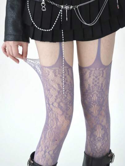 1 Pair Women's Sexy Dark Gothic Spider Web Jacquard Fishnet Pantyhose, Suitable For Halloween