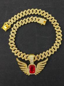 1 Set Angel Wings Red & Blue Gemstone Pendant Bracelet Necklace Men's Watch Gift Set, High-End Gift Box Suitable For Daily Wear, Men's Gift