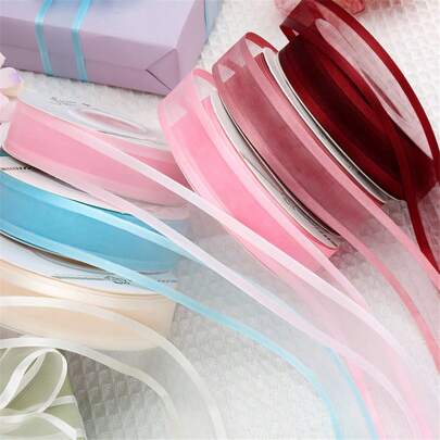 1 卷 5 码 20 毫米缎带边缘欧根纱丝带用于蝴蝶结婚礼圣诞装饰手工 DIY 礼品包装