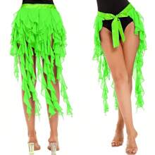 1pc Women's Belly Dance Hip Scarf Skirt With Tassel Hem And Waist Tie, Wavy Hem - Multicolor - View 19