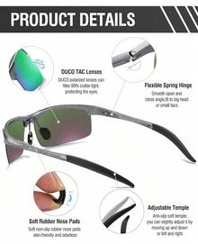 DUCO Mens Sports Polarized  UV Protection  For Men 8177s - Gunmetal Frame Revo Green Lens - View 4