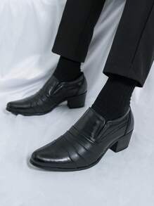 Men's Business Formal Pointed Toe High Heel Elevator Leather Shoes - Black - View 4