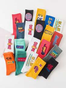 1/6/12/20 Pairs Random Men's New Skateboard Hip Hop Street Europeon American Sports Running Basketball Breathable Moisture-Wicking Mid Tube Socks