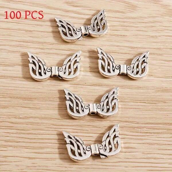 100pcs Hollow Wing Zinc Alloy Beads, DIY Jewelry Materials For Bracelet, Earrings, Necklace