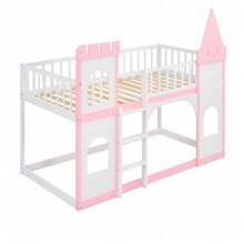 Twin Over Twin Castle Bunk Bed With Ladder - Pink - 粉紅色+實木 - 查看 7