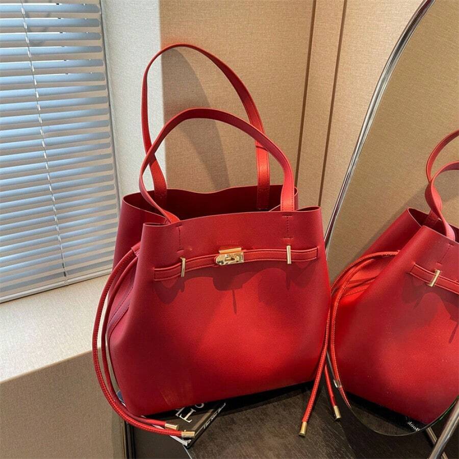 Bucket Bag New Simple Solid Color Handbag Shoulder Bag Large Capacity Commuter Underarm Bag