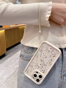 Flower Phone Case Flower Phone Case 1pc Classic Ditsy Floral Pattern Phone Case With Heart Lanyard, Perforated Design To Protect Camera, Shock-Absorbing, Compatible With IPhone 11 Pro Max, 12 Pro Max, 13 Pro Max, 14 Pro Max, 15 Pro Max, IPhone 16 Plus, IPhone 16 Pro Max, Galaxy A55, Galaxy A15, Galaxy S24 Ultra, Redmi, OPPO, Realme, VIVO, Infinix, Honor, MOTO, One Plus Waterproof Anti-Fall Scratch Resistant - White - View 2