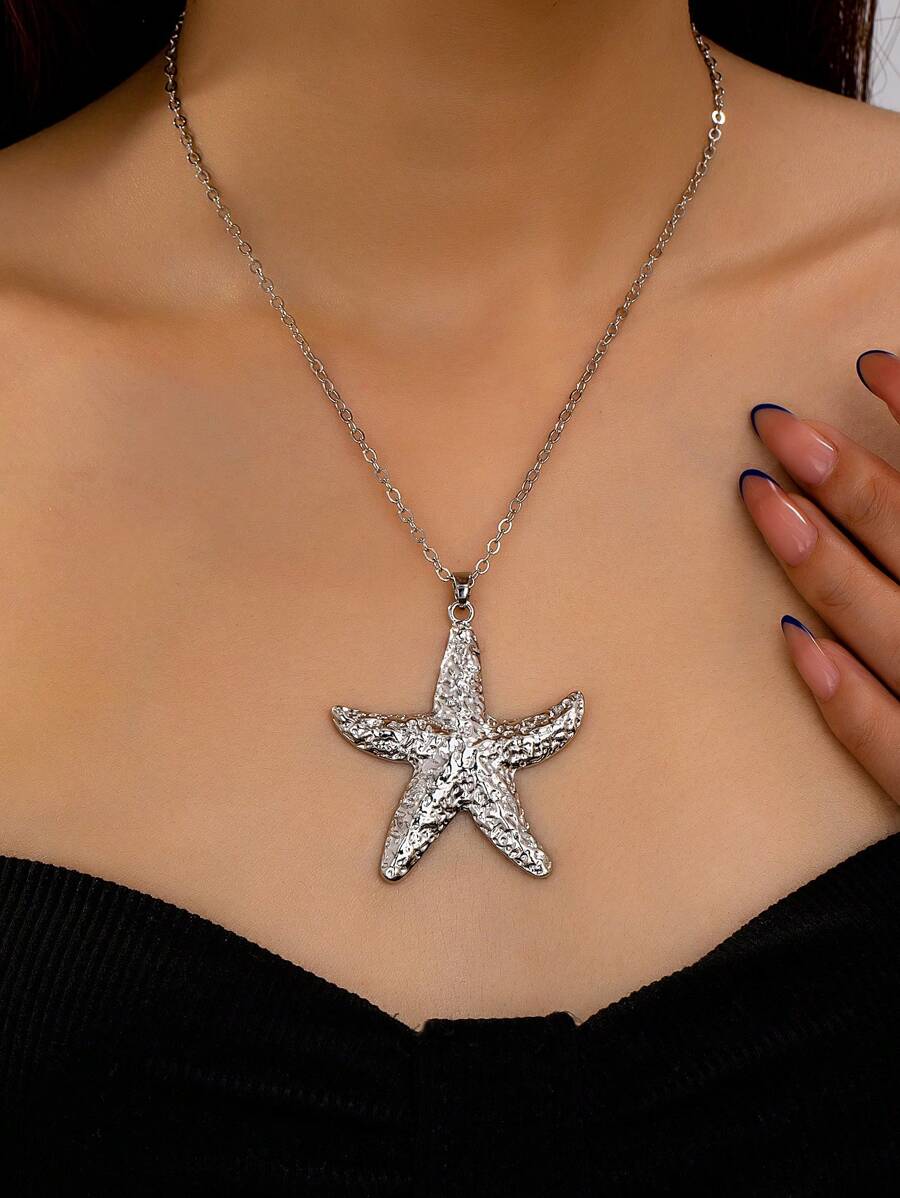 Tropiscape 1 pieza Collar con colgante de estrella de mar de moda, estilo europeo y americano, vibraciones de vacaciones, relajación en la playa, otoño, Navidad, invierno, regalos de Navidad