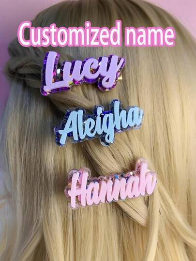 1 pieza Clip de acrílico personalizado con nombre Accesorio para el cabello con letra DIY, gran regalo para buenos amigos, accesorios para el cabello con nombre personalizado, adecuado para uso diario, regalo único, adecuado para reuniones familiares y de amigos, útiles escolares, de vuelta a la escuela, regalo escolar, para la oficina, para la escuela, romance delicado, estilo urbano fresco