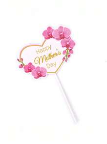 10 件母亲节蛋糕装饰 - 粉色心形和玫瑰图案，适用于纸杯蛋糕和甜点，无需电源，羽毛纸材料 - 彩色 - 查看 2