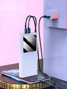 1 Pc Multi-Functional 10000/20000/30000mAh Power Bank: LED Battery Indicator, 22.5W Super Fast Charging, Dual USB Ports, Outdoor Emergency Light, Rectangle Portable Design - Multicolor - View 2