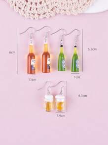 3 Pairs Party Festival Celebration 3D Wine Bottle & Beer Decor Earrings, Jewelry Party Accessories For Women