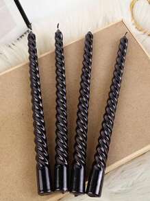 4pcs Black Cone Candles Set, Dripless Long Burning 8 Hours Clean Odorless Cone Candles, Glossy Metal Candle Holders, Suitable For Weddings, Dinners And Other Occasions - Black - View 11