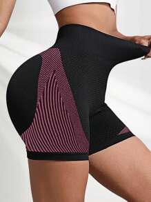 Pantaloncini sportivi aderenti a righe, leggings per yoga, in tessuto elasticizzato con vita alta, coulisse, effetto vita alta e aderenza sui fianchi, morbidi, assorbenti e traspiranti, ideali per attività sportive come running, ciclismo e palestra, per donne