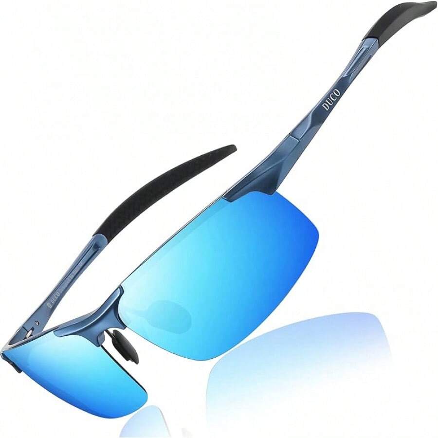 DUCO Mens Sports Polarized UV Protection For Men 8177s - Blue Frame Revo Blue Lens - View 1