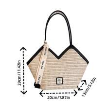 Customizable Name Embroidery Personalized Versatile Commuting Tote Bag, Large Capacity Woven Shoulder Handbag, Convenient & Fashionable - Multicolor - View 4