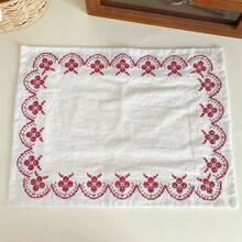 1PC Retro Rural Style Embroidered Placemat, Vintage French Style Elegant Table Mats Tablecloth, Embroidery Placemat For Daily / Festival Party, Heat-Resistant Mats, Home Dining Room Coffee Cup Coasters, Desktop Decoration Photography Props