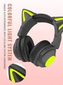 Cat Style Gaming Headset With Colorful LED Lights, Long Playback, With Microphone, Foldable, With Deep Bass, HiFi Stereo Suitable For Tablets And Mobile Phones