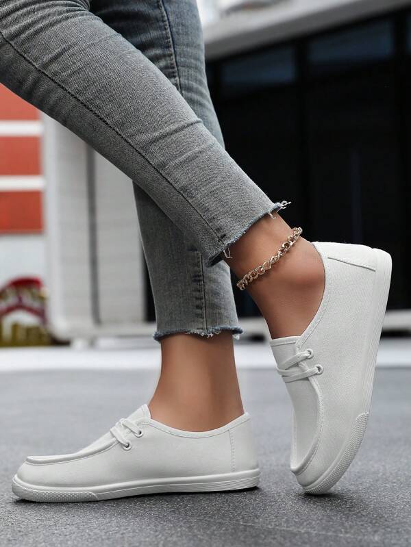 Women's Canvas Loafers, Comfortable Anti-Slip Rubber Sole, Pure White, Casual Sneakers